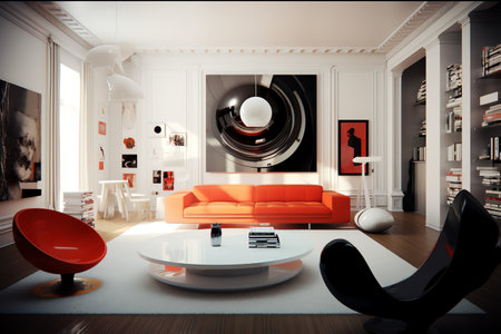 modern bright interiors apartment Living room 3D rendering computer generated imageの素材