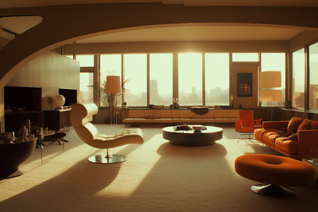 Interior of modern living room with orange armchairs and coffee tableの素材