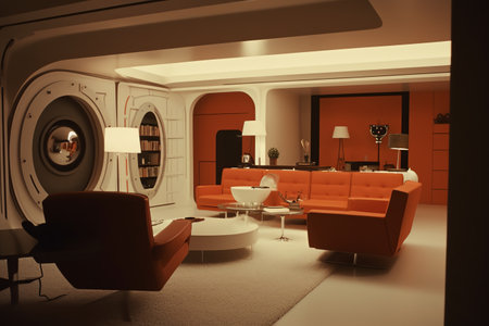 Interior of a modern living room. 3D render. Vintage style.の素材