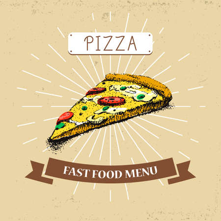 fast food vector illustration in vintage style, showing food with inscriptionのイラスト素材