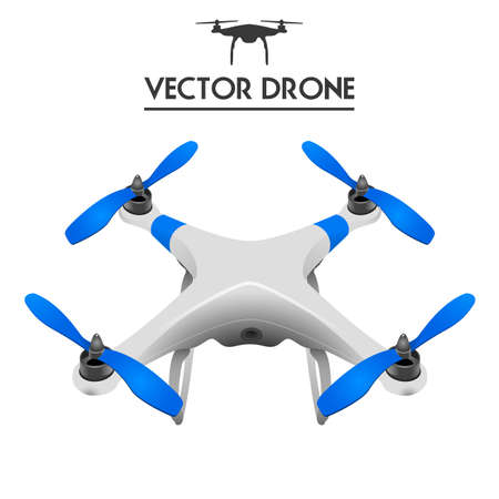 Drone, Quadrocopter UAV concept art, controlling by tablet isolated on whiteのイラスト素材