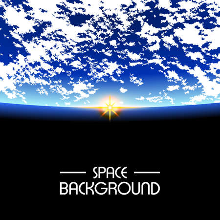 Rising Sun over the planet. space backgroundの写真素材