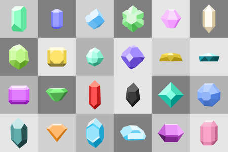 Flat icon set. Diamond red stones on greyのイラスト素材