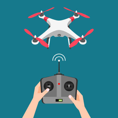 Vector isolated black flying drone with cameraのイラスト素材