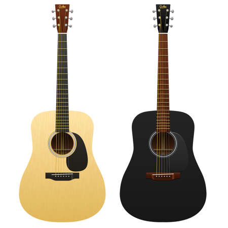 Realistic acoustic guitars isolated two western guitars classical musical instruments acoustic guitar, classic guitarのイラスト素材