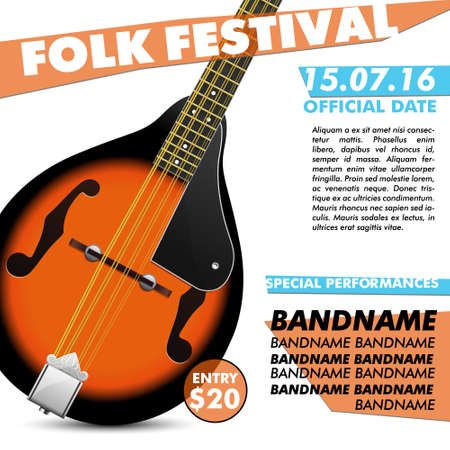 Mandolin Festival poster Mandolin battle live concert acoustic folk music indie music modern poster music poster music festivalのイラスト素材