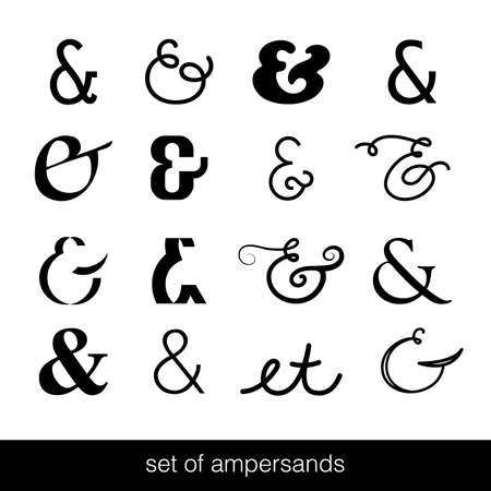 Set of decoration ampersands for letters and invitation on black background. Hand drawn type.のイラスト素材