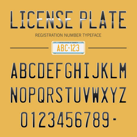 license plate font, usa car numbers font styleのイラスト素材