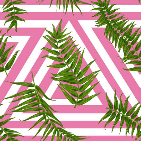 Seamless tropical pattern, exotic background with palm tree branches, leaves, leaf, palm leaves. endless texture with trianglesのイラスト素材
