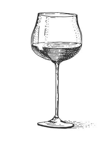 Red wine glass isolated Vintage engraved, hand drawn oldのイラスト素材