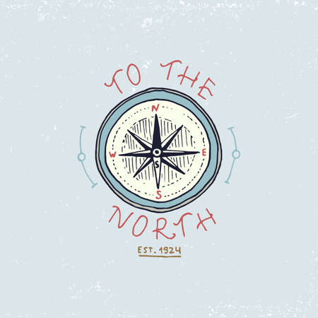 Set of engraved vintage, hand drawn, old, labels or badges for compass.のイラスト素材