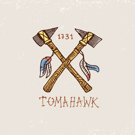 Set of engraved vintage, hand drawn, old, labels or badges for Indian or native american.のイラスト素材
