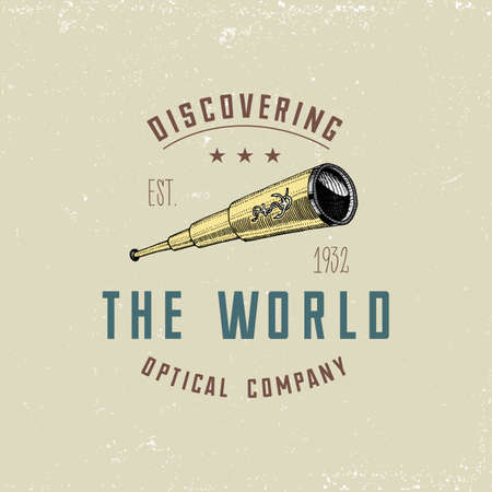 Binocular logo emblem or label astronomical instruments, telescopes oculars and binoculars, quadrant, sextant engraved in vintage hand drawn or wood cut style , old sketch glasses.のイラスト素材