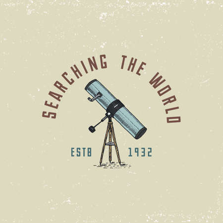 Binocular logo emblem or label astronomical instruments, telescopes oculars and binoculars, quadrant, sextant engraved in vintage hand drawn or wood cut style , old sketch glasses.のイラスト素材