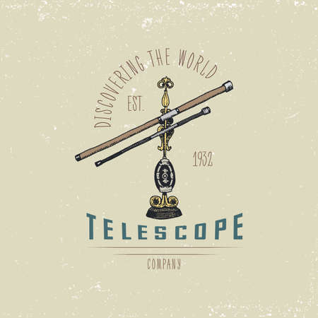 Binocular logo emblem or label astronomical instruments, telescopes oculars and binoculars, quadrant, sextant engraved in vintage hand drawn or wood cut style , old sketch glasses.のイラスト素材
