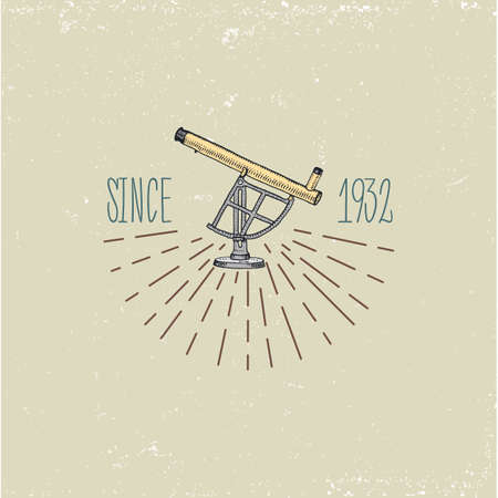 Binocular logo emblem or label astronomical instruments, telescopes oculars and binoculars, quadrant, sextant engraved in vintage hand drawn or wood cut style , old sketch glasses.のイラスト素材