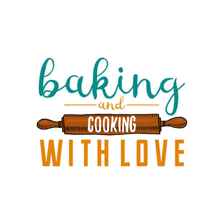 Rolling pin or kitchen, cooking stuff for menu decoration. baking logo emblem or label, engraved hand drawn in old sketch or and vintage styleのイラスト素材
