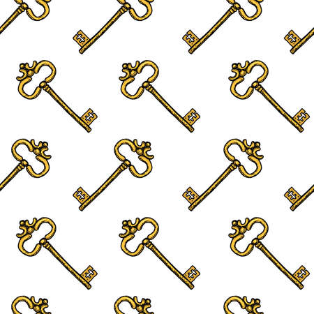 key seamless pattern. Interior accessory for door. engraved hand drawn in old vintage sketchのイラスト素材