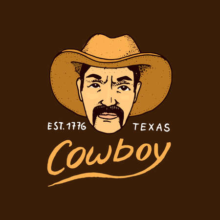 native american, cowboy. old label or badge. sheriff, western. engraved hand drawn in old sketch. country and texas.のイラスト素材