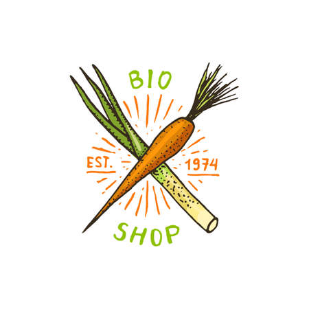 Healthy Organic food logo or label and elements for Vegetarians vector illustrationのイラスト素材