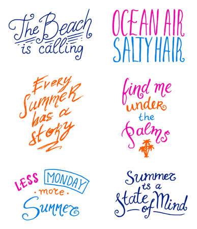 Summer Quotes inspiration, travel and journey phrases, calligraphy vector illustration. Hand drawn lettering.のイラスト素材