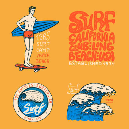 Surf badge, wave and ocean.のイラスト素材