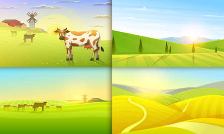 Rural landscape. Farm Agriculture  Vector illustration.のイラスト素材
