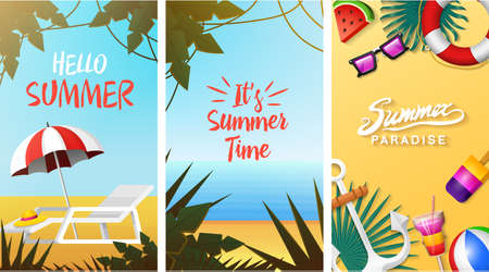Nautical Summer cards, Marine vacation on the beach with text and and summer concept design.のイラスト素材