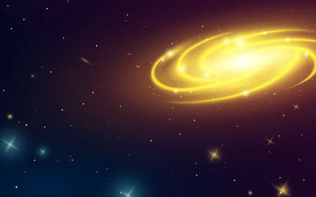 Spiral galaxy in space, illustration of Milky Way. Planets in solar system. Stars in the dark....