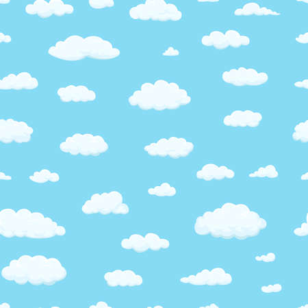 Seamless pattern. Clouds of different shapes in the sky for your web site design, UI, app. Meteorology and atmosphere in spaceのイラスト素材