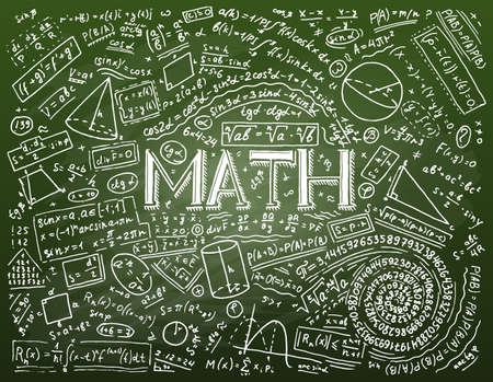 Scientific formulas and calculations in physics and mathematics on whiteboard. The lesson of algebra...