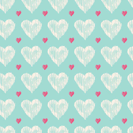 Hearts Seamless pattern. Doodle Valentine. Love symbol. Engraved hand drawn sketch for texture.