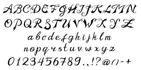 Vintage font. Handwritten alphabet. Sign painter. Symbols types for labels, wedding cards and holidays templates. Retro whiskey typeface. Outlined versionのイラスト素材