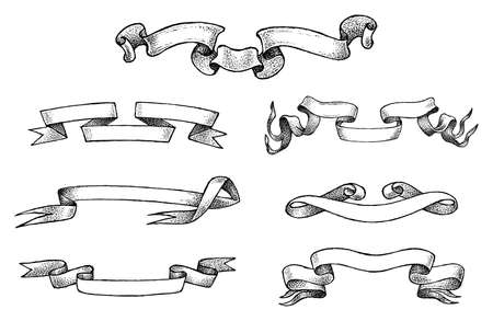 Ribbon labels in vintage style. Banners and templates for inscriptions. Hand drawnのイラスト素材