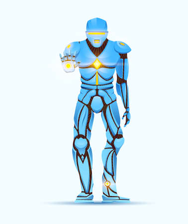Stylish Cyborg man. Humanoid Robot with artificial intelligence, AI. character shows gestures....
