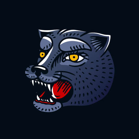 Panther head in vintage style for tattoo. Animal print. Retro Tokyo-Japan old school sketch. Hand drawn engraved retro illustration for tattoo, t-shirt and logo or badge.のイラスト素材