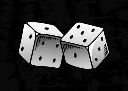 Dice in vintage style. Playing cubes. Hand drawn engraved retro illustration for tattoo, t-shirt or sign in casinoのイラスト素材
