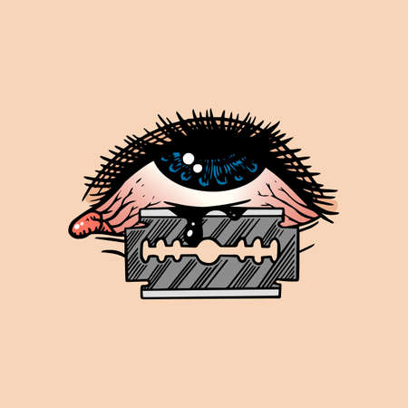 Human Eyes and blade tattoo template in vintage style. Retro old school sketch.のイラスト素材