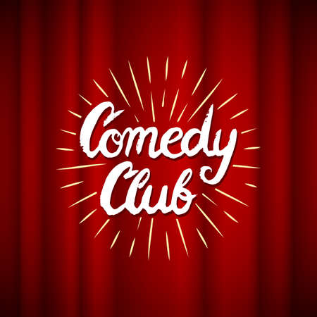 Lettering Comedy Club. Calligraphic text for Comedy show. Engraved hand drawn in old vintage sketch for poster and web. Vector illustration.のイラスト素材