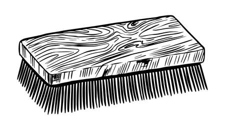 Cleaning brush for shoes or horse. Vintage label. Hand drawn engraved sketch for T-shirtのイラスト素材