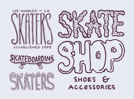 Skateboard label for typography. Vintage retro Template for t-shirt. Hand Drawn engraved sketch for shop, skate club or tattoo.のイラスト素材