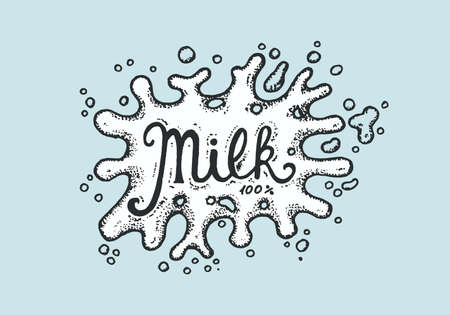 Milk label. Blot or drop. Vintage logo for shop. Badge for t-shirts. Hand Drawn engrave sketch. Vector illustrationのイラスト素材