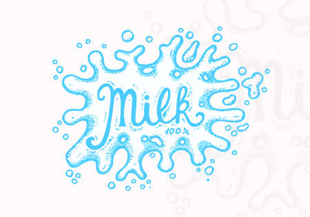 Milk label. Blot or drop. Vintage  shop. Badge for t-shirts. Hand Drawn engrave sketch. Vector illustration.のイラスト素材