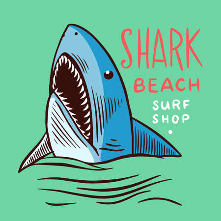 Surf badge. Retro Shark. Vintage Surfer  label. Engraved emblem hand drawn. Banner or poster.のイラスト素材