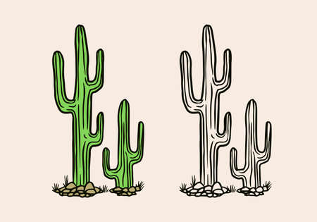 Nopal or Mexican cactus. Tropical green plant. Engraved hand drawn vintage sketch. Woodcut style. Vector illustration.のイラスト素材