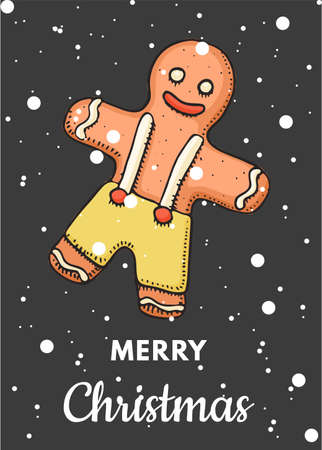 Merry Christmas banner. New Year sticky label. Poster template. Gingerbread cookies for vintage...
