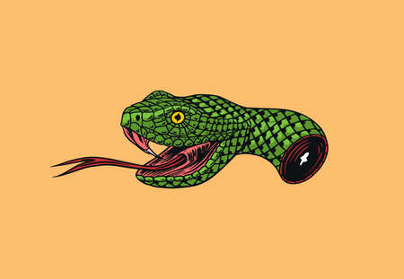 The severed head of a snake for tattoo or label. Engraved hand drawn line art. Vector illustration....