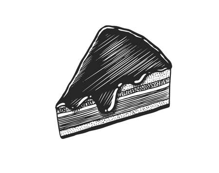 Chocolate fondant cake. Fruit dessert or tart. Hand drawn bakery product. Celebratory Sweet Food. Vintage engraved sketch. Vector illustration for a banner or menu of a cafe and restaurant.のイラスト素材