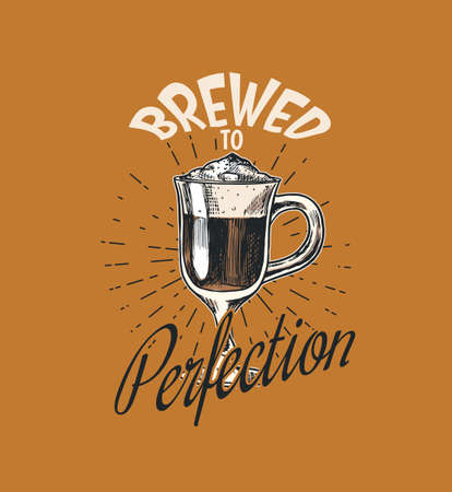 Coffee shop  emblem. Cup of drink. Vintage retro badges set. Hand Drawn engraved sketch. Templates for t-shirts, typography or signboards.のイラスト素材