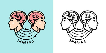 Human psychology. Sharing concept. Nervous system. Retro vector illustration for woodcut or print....
